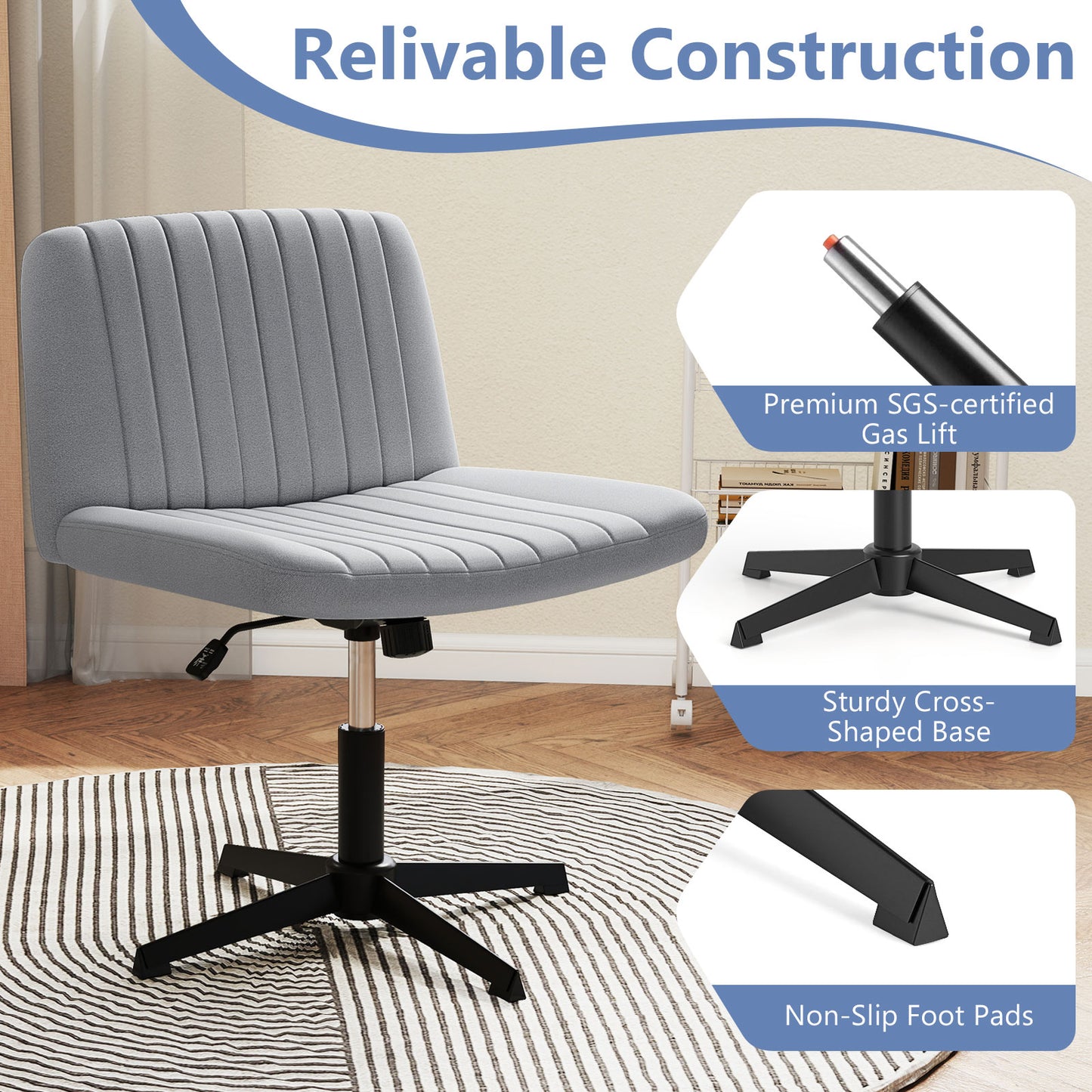Cross-Legged Swivel Desk Chair Without Wheels - Gray