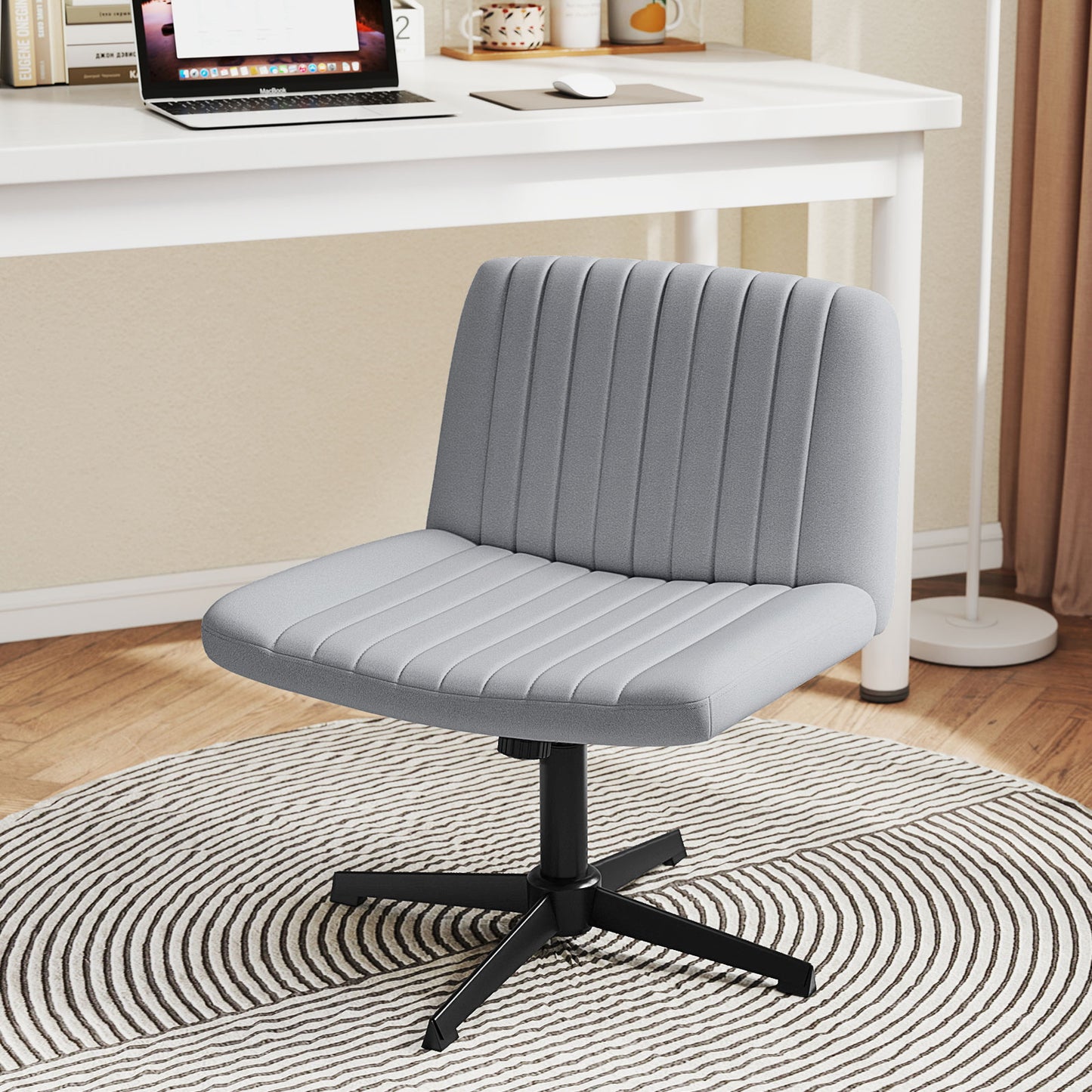 Cross-Legged Swivel Desk Chair Without Wheels - Gray