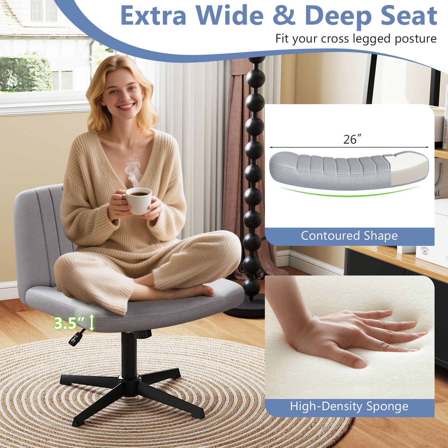 Cross-Legged Swivel Desk Chair Without Wheels - Gray