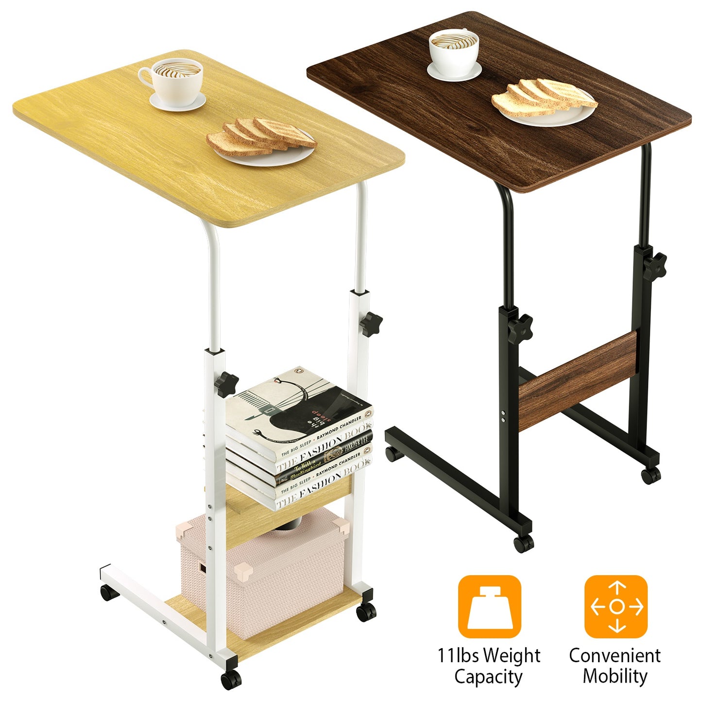 C-Shaped Rolling Laptop Desk with 3-Tier Adjustable Height