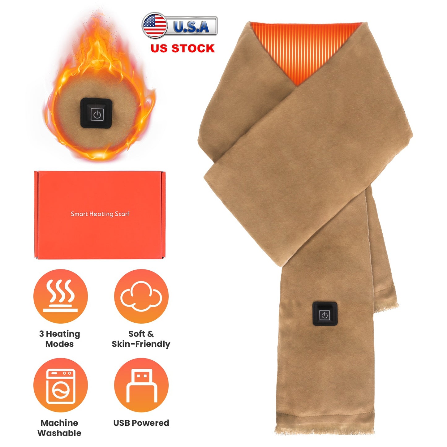USB Heated Winter Scarf with 3 Temperature Settings