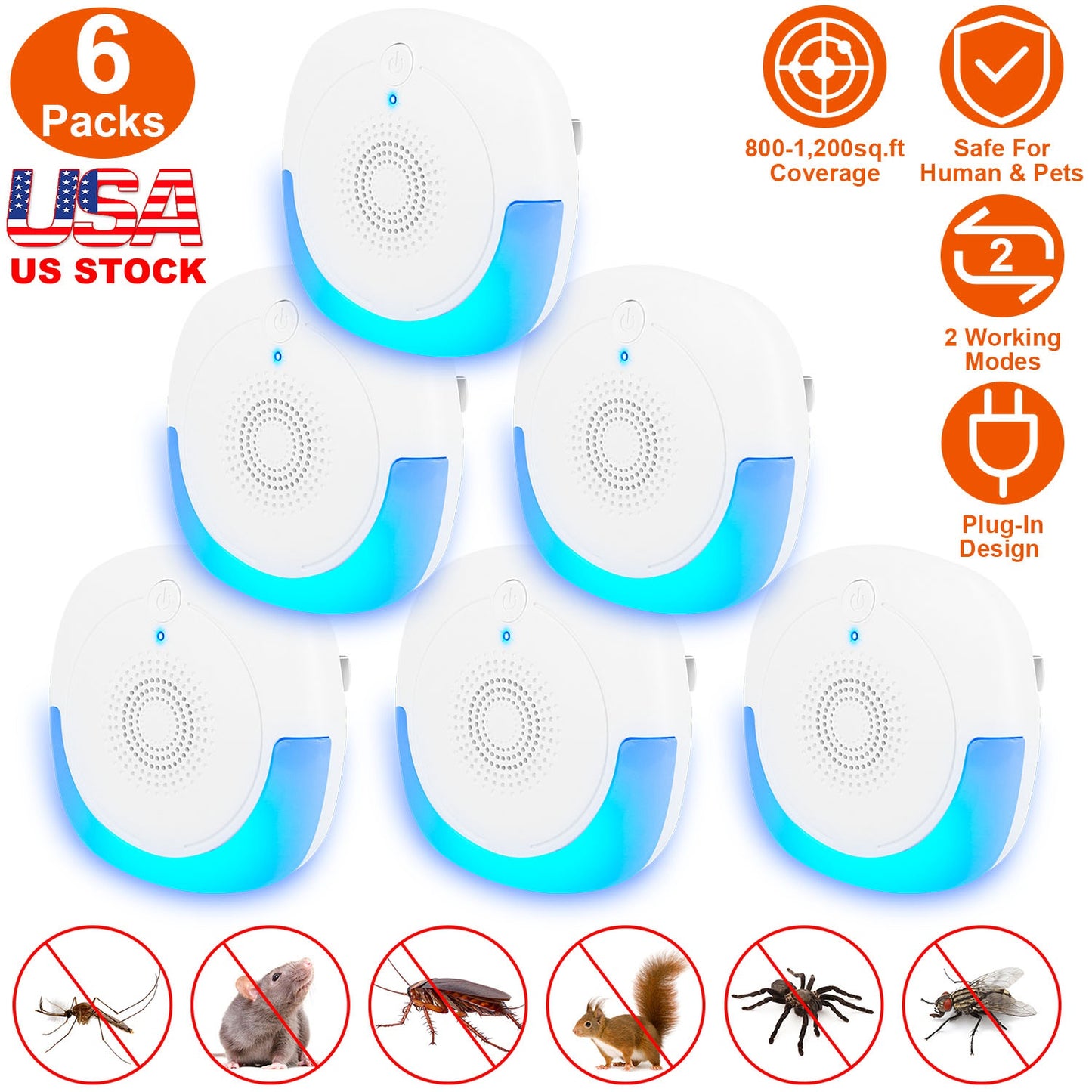 Ultrasonic Pest Repeller 6-Pack Plug-In Indoor Mouse Deterrent