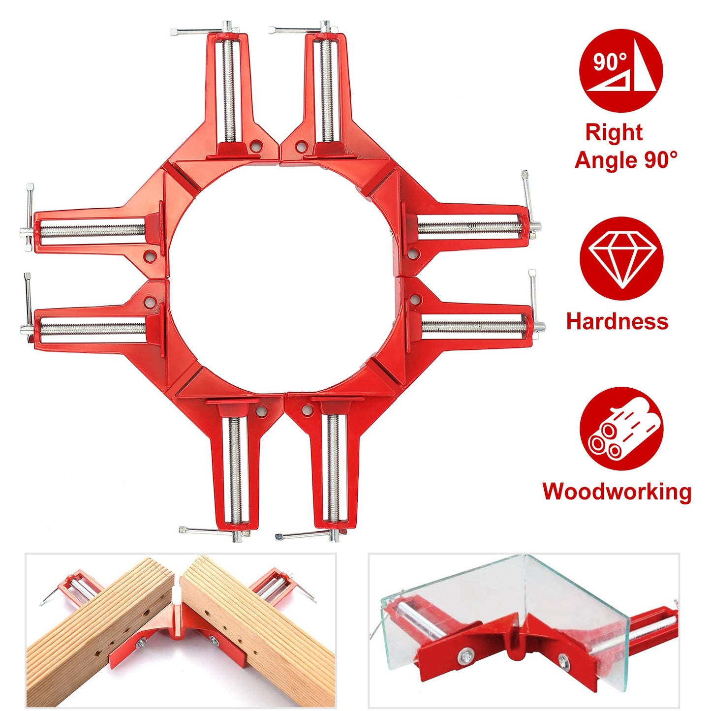 90 Degree Corner Clamps for Woodworking - 4 Pack Aluminum