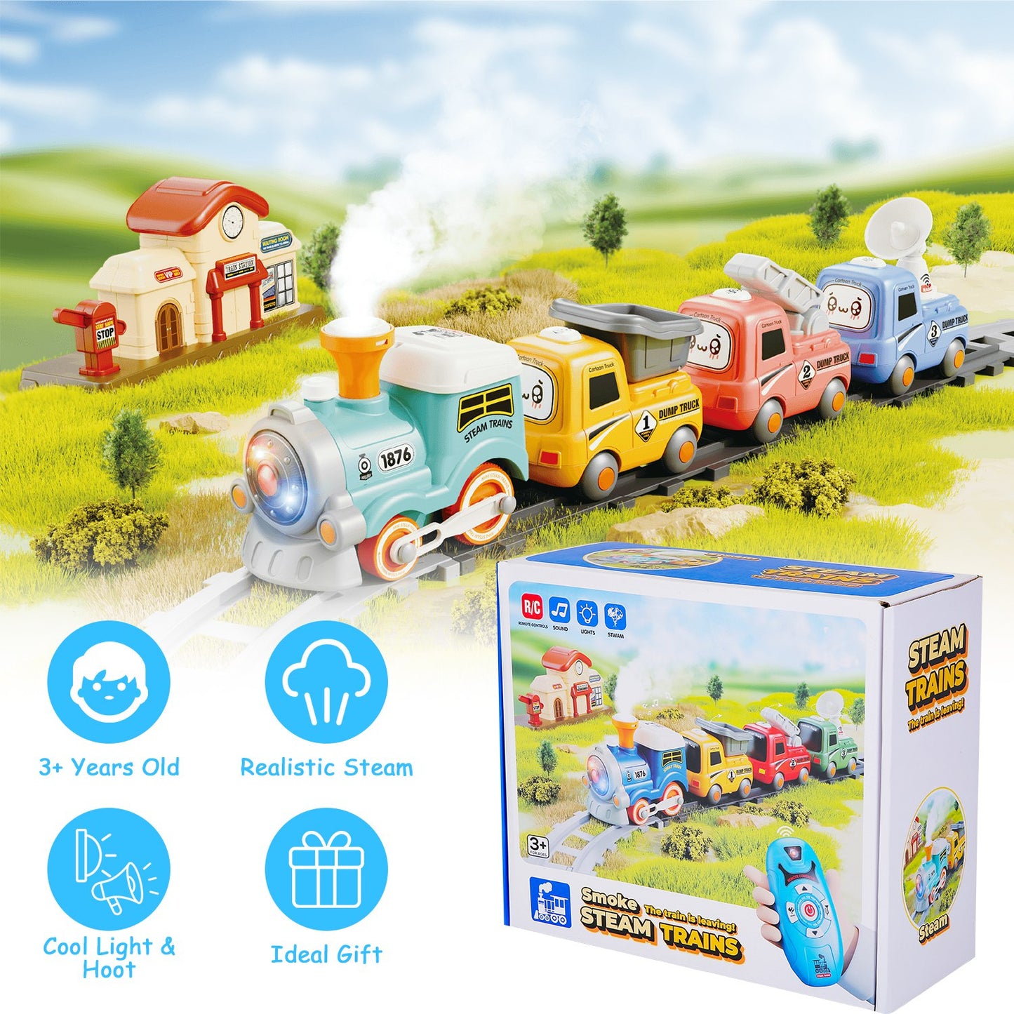 Electric Train Set with Remote Control, Smoke & Light Effects