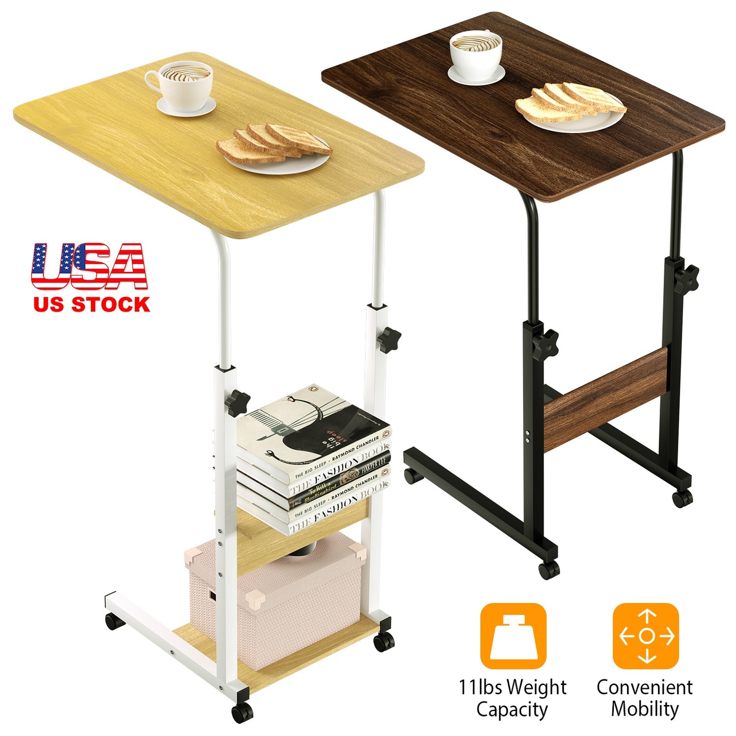 C-Shaped Rolling Laptop Desk with 3-Tier Adjustable Height