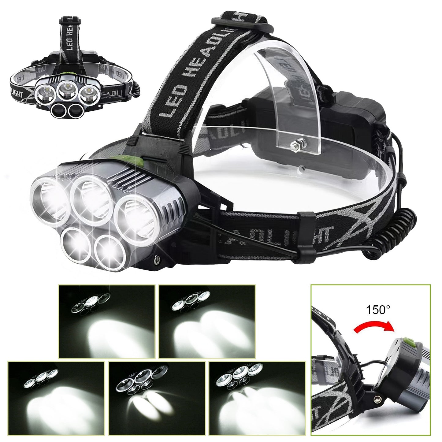 Rechargeable LED Headlamp 20000 Lumen 5 Modes Adjustable Beam