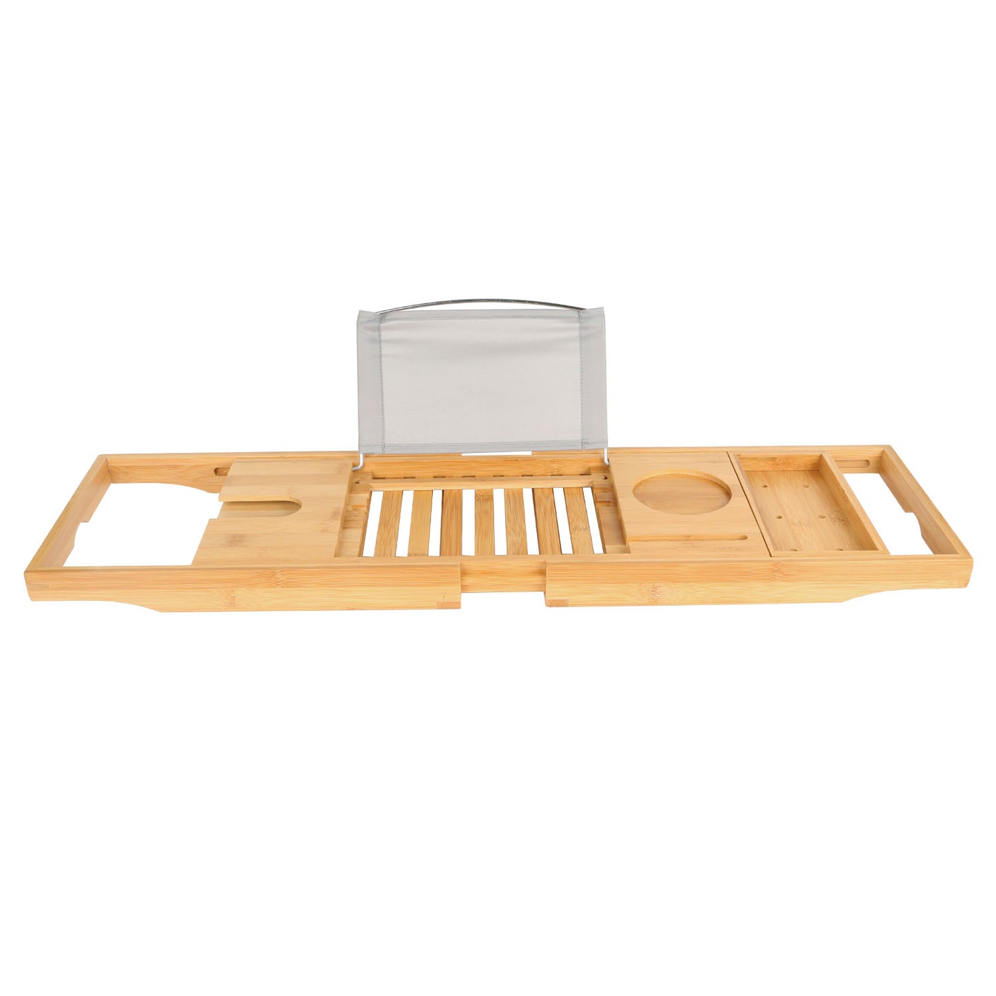Bamboo Bathtub Caddy Tray with Extendable Arms & Wine Holder