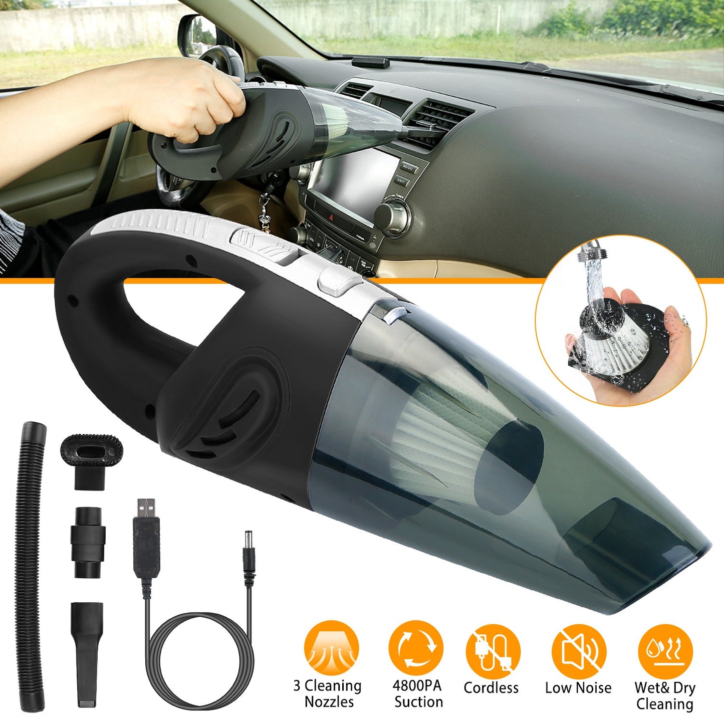 Cordless Handheld Car Vacuum Cleaner with 4800PA Suction