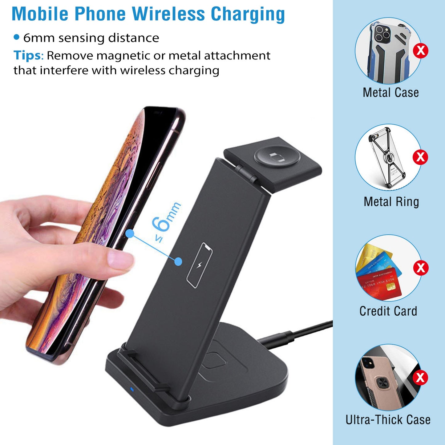 3-in-1 Wireless Charging Station 15W Fast Charge Dock