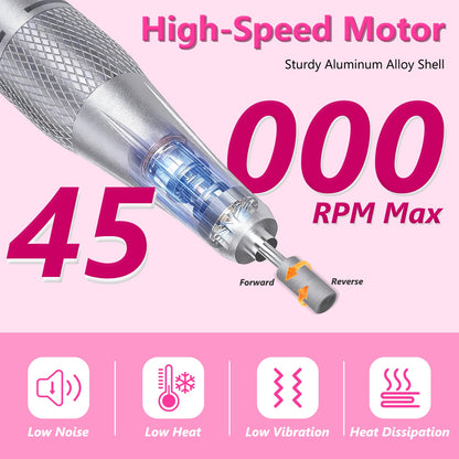 Electric Nail Drill Kit 45000 RPM with 11 Bits & LED Display
