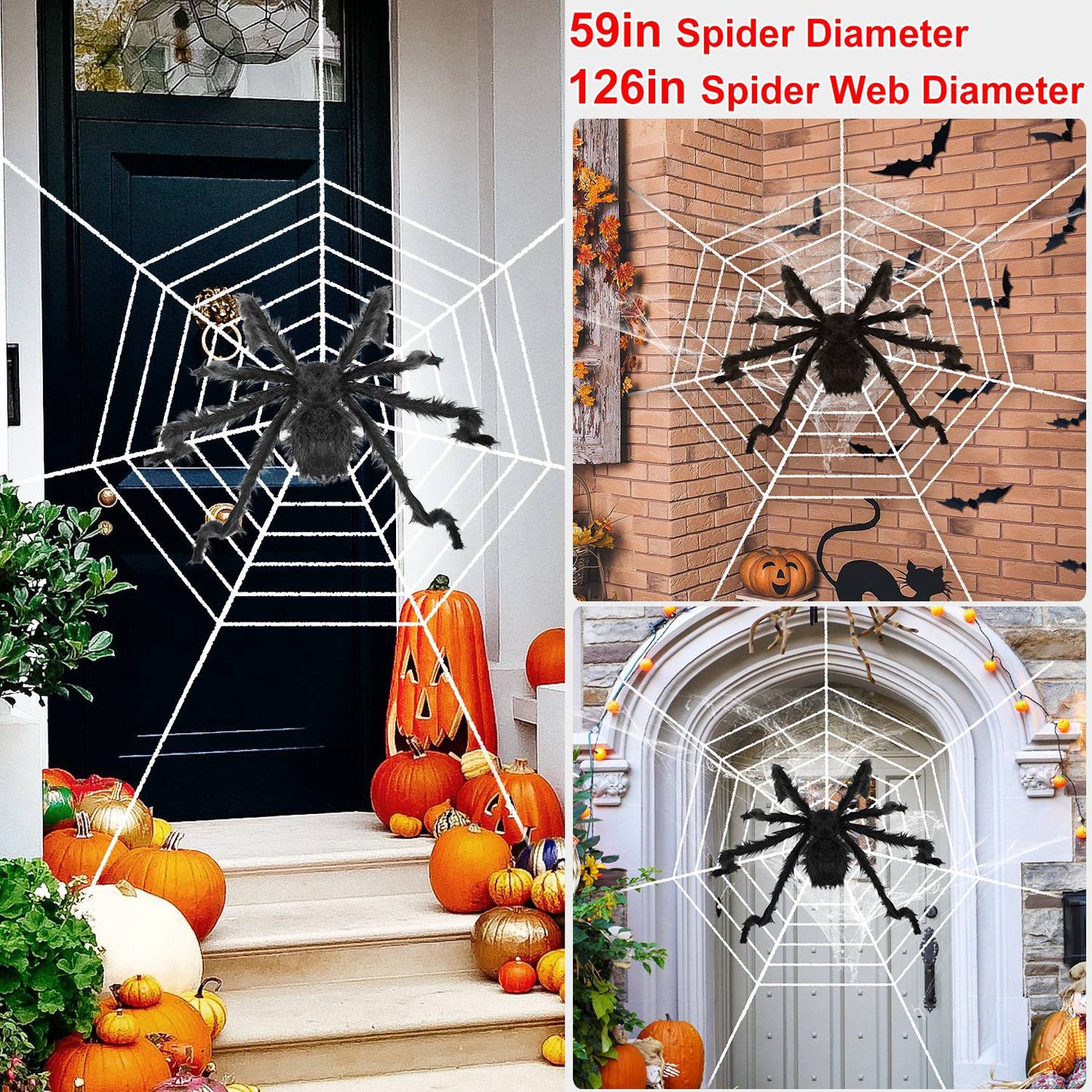 Giant Halloween Spider Decoration with 126" Spider Web Set