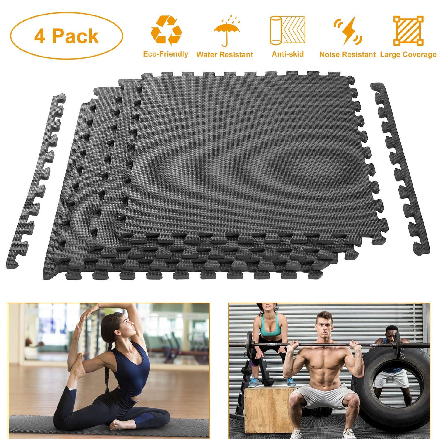 Interlocking Foam Floor Mats – 4-Pack EVA Puzzle Tiles