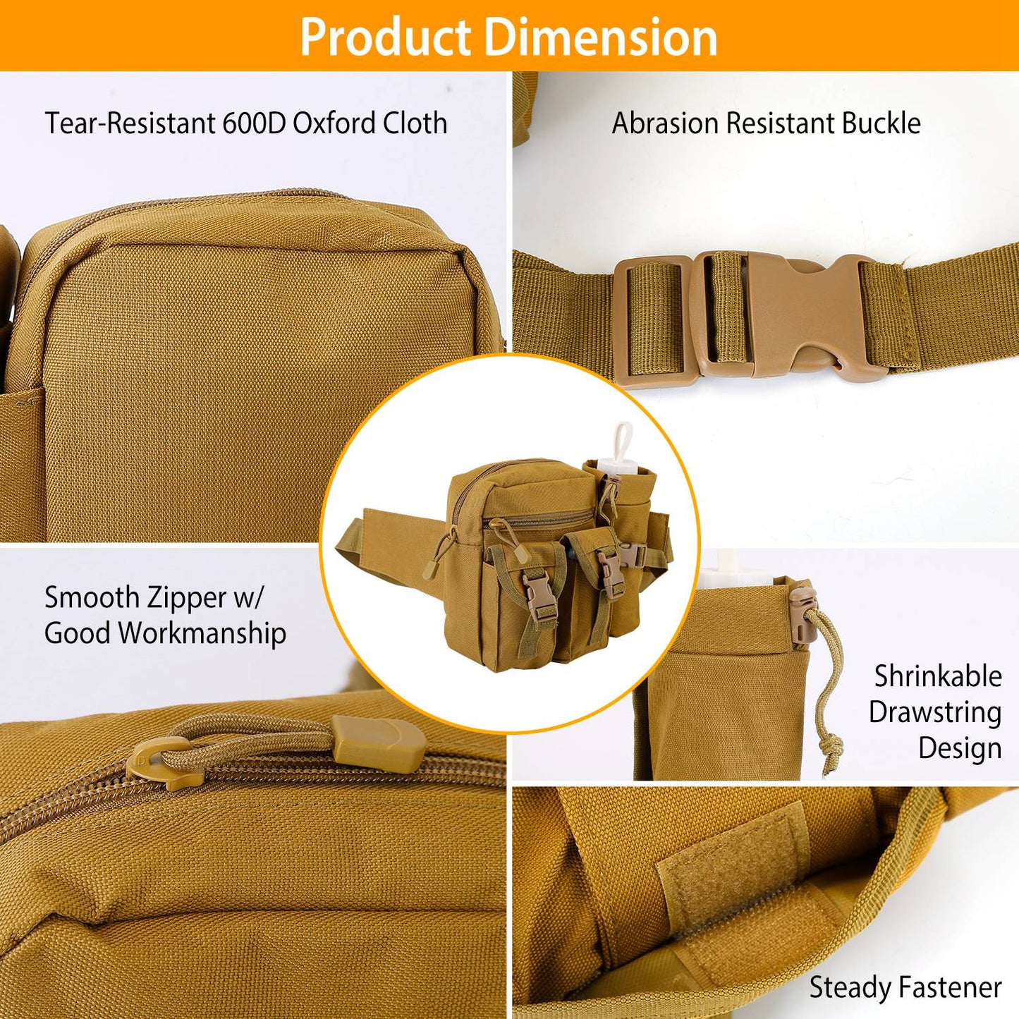 Tactical Waist Bag with Water Bottle Holder - 20L Capacity
