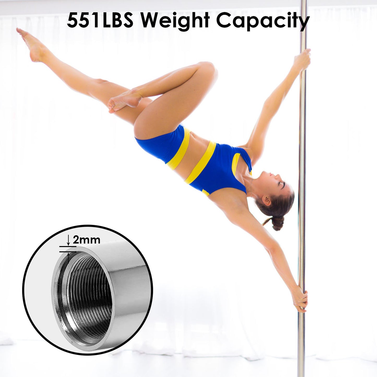 Dance Pole 45mm Spinning & Static Adjustable 88-108in