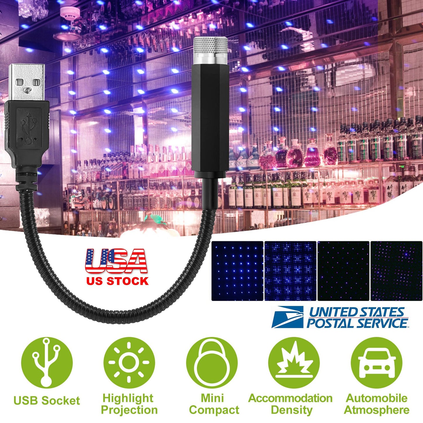 USB Star Projector Night Light for Car Interior Ceiling