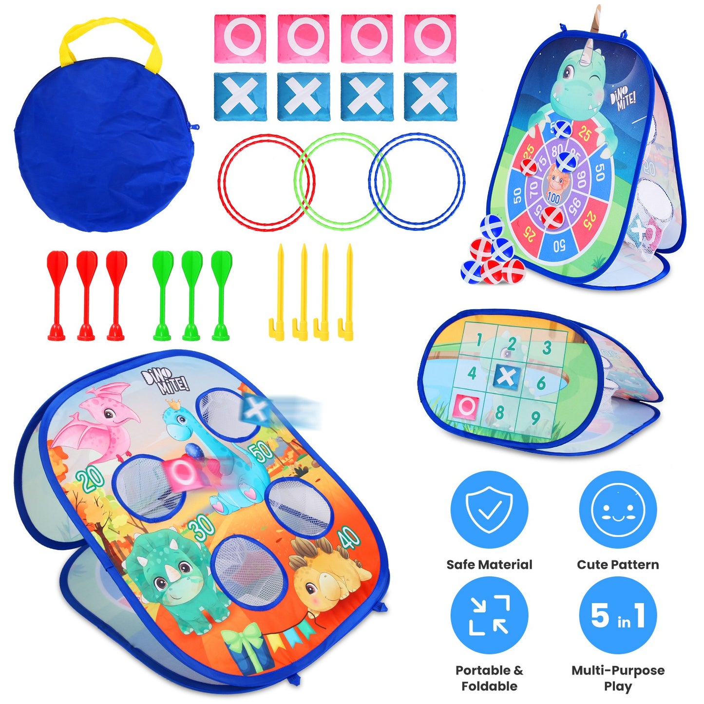 5-in-1 Bean Bag Toss Game Set with Dart Board & Storage Bag