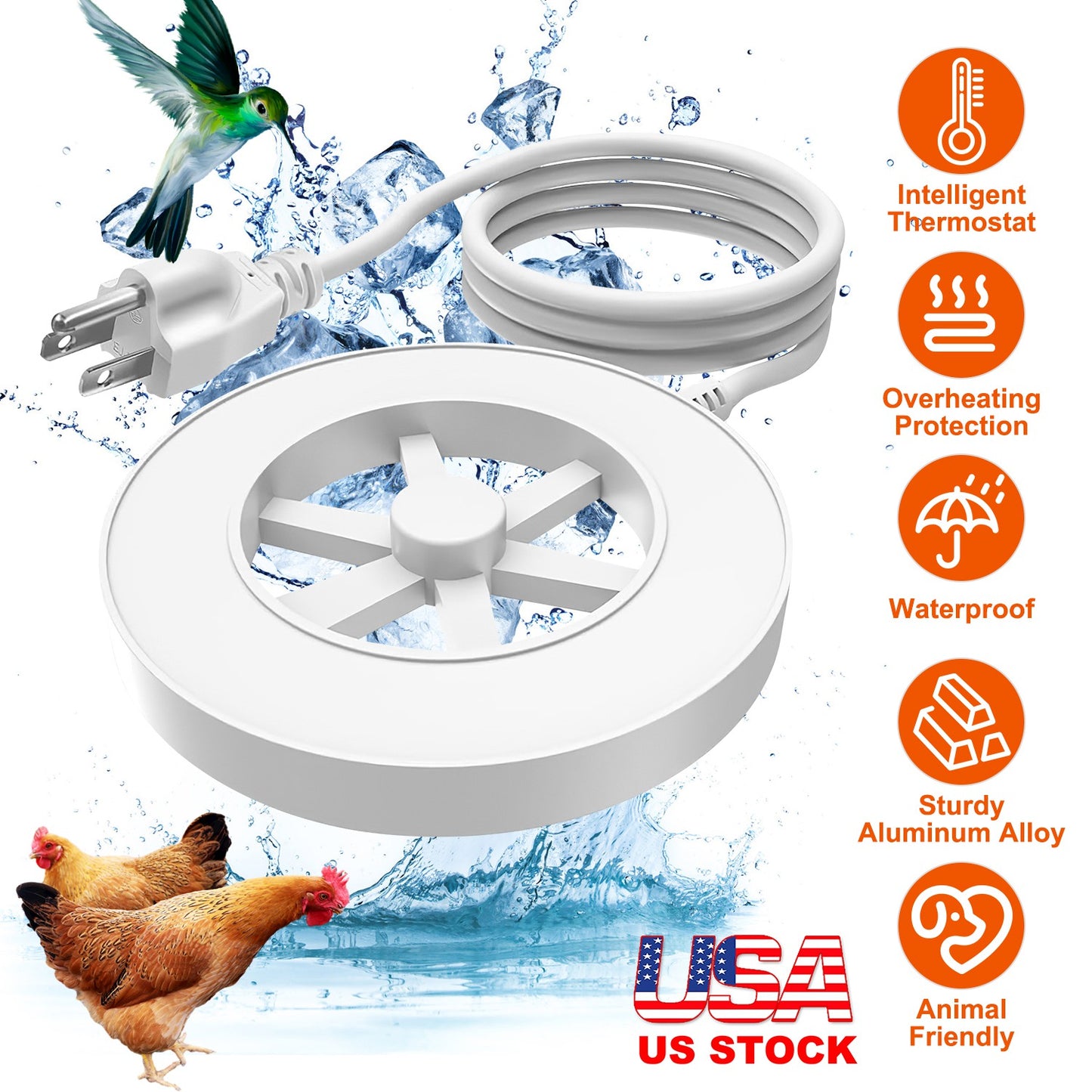 Bird Bath Heater 70W Thermostat Controlled Outdoor Deicer