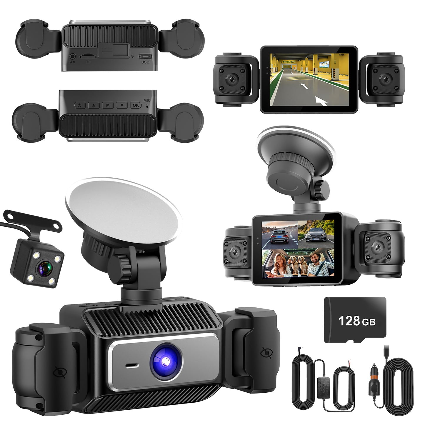 4 Channel Dash Cam with 360° Coverage & 128GB Card