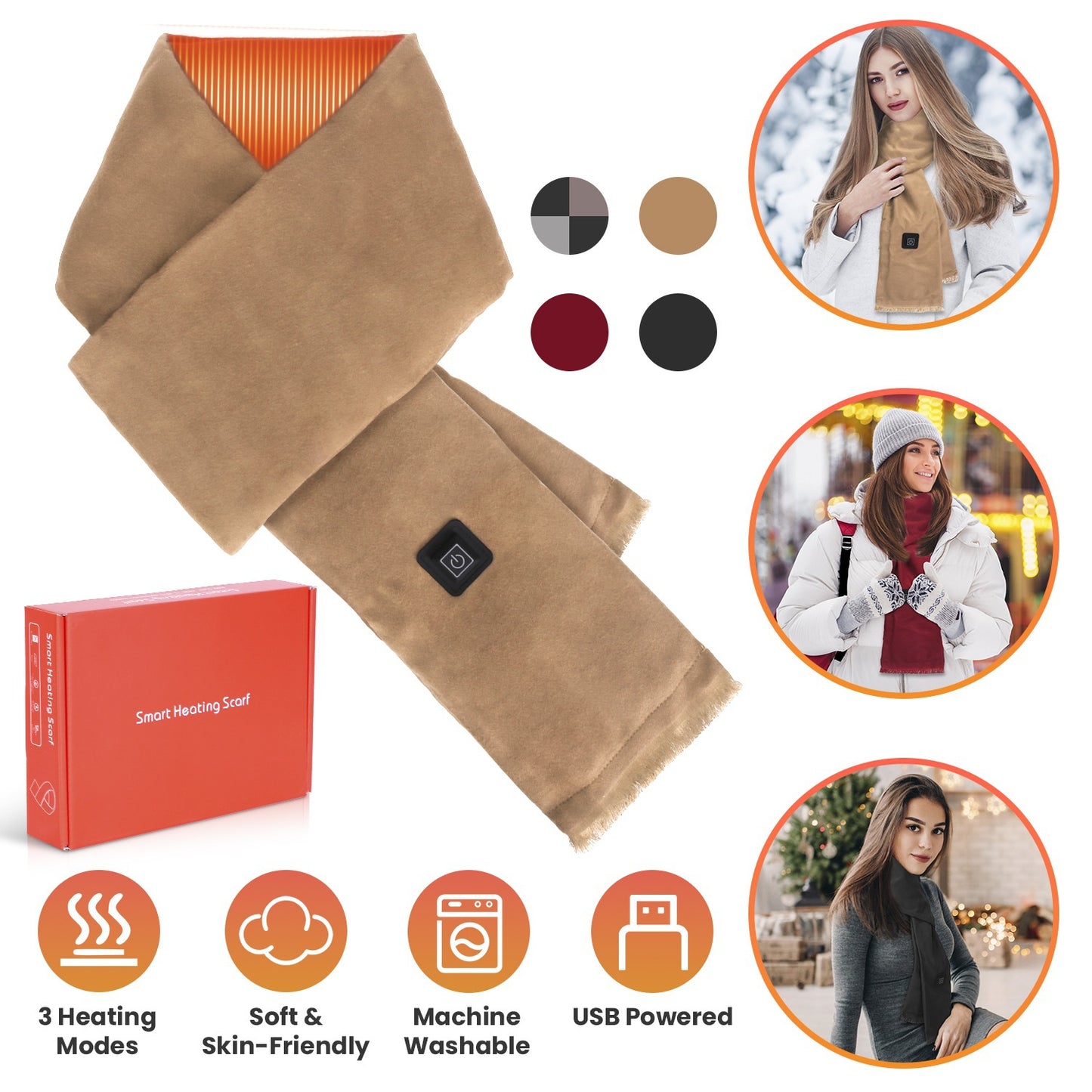 USB Heated Winter Scarf with 3 Temperature Settings