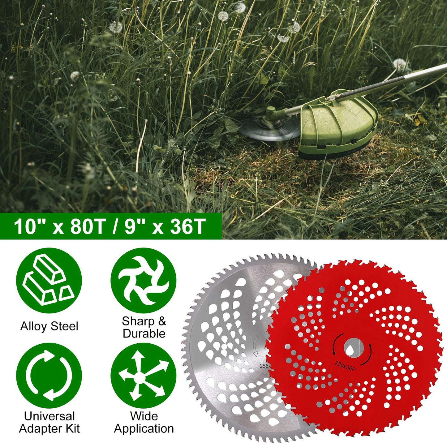 Carbide Tip Brush Cutter Blades 10" & 9" with Universal Adapter