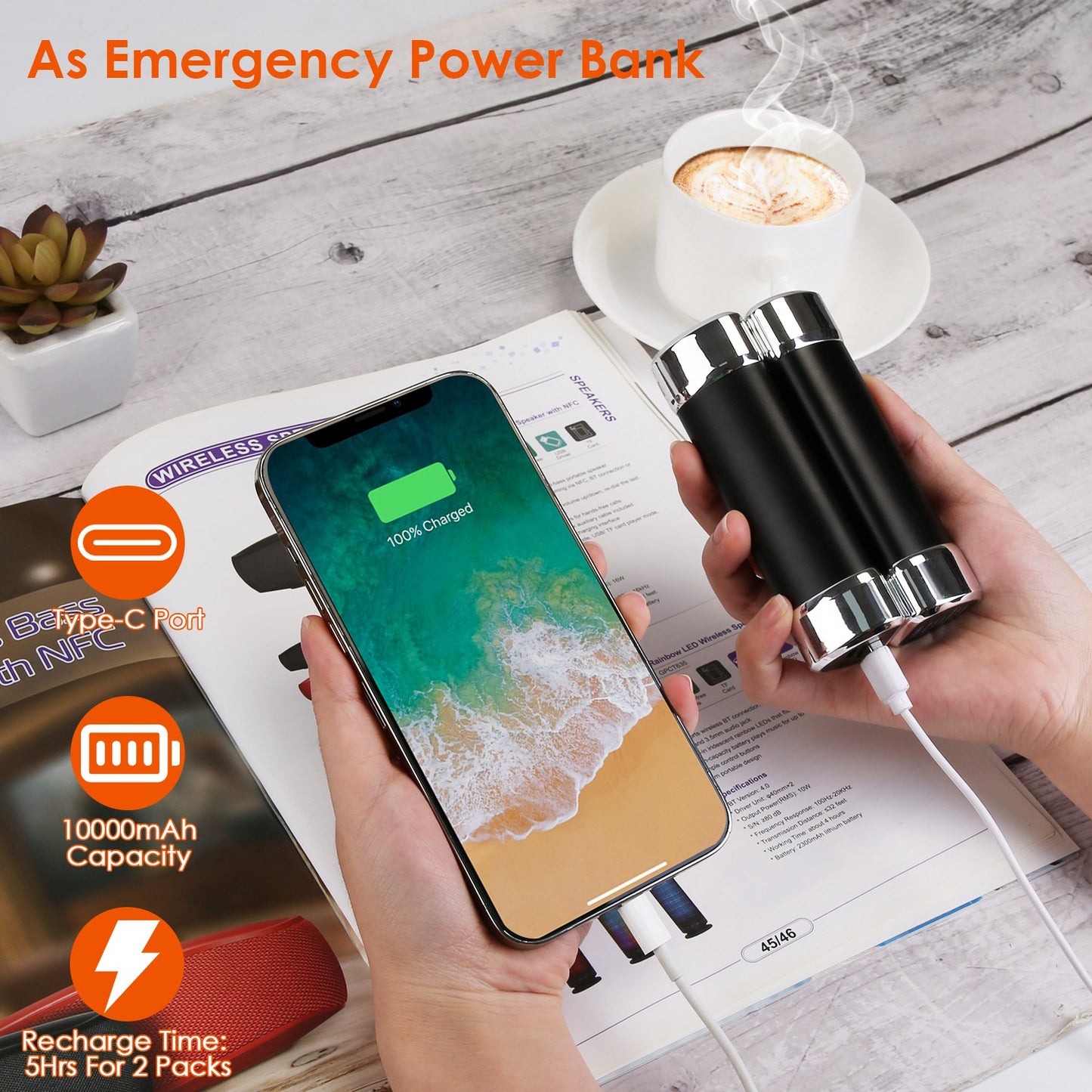 Magnetic Hand Warmers 2-Pack with 10000mAh Power Bank