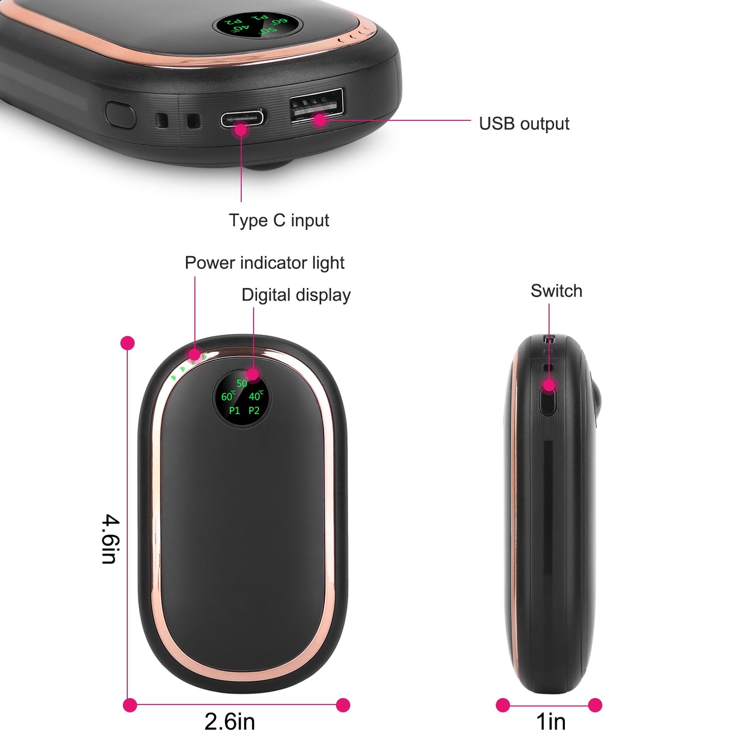 Rechargeable Hand Warmer with Power Bank & Digital Display