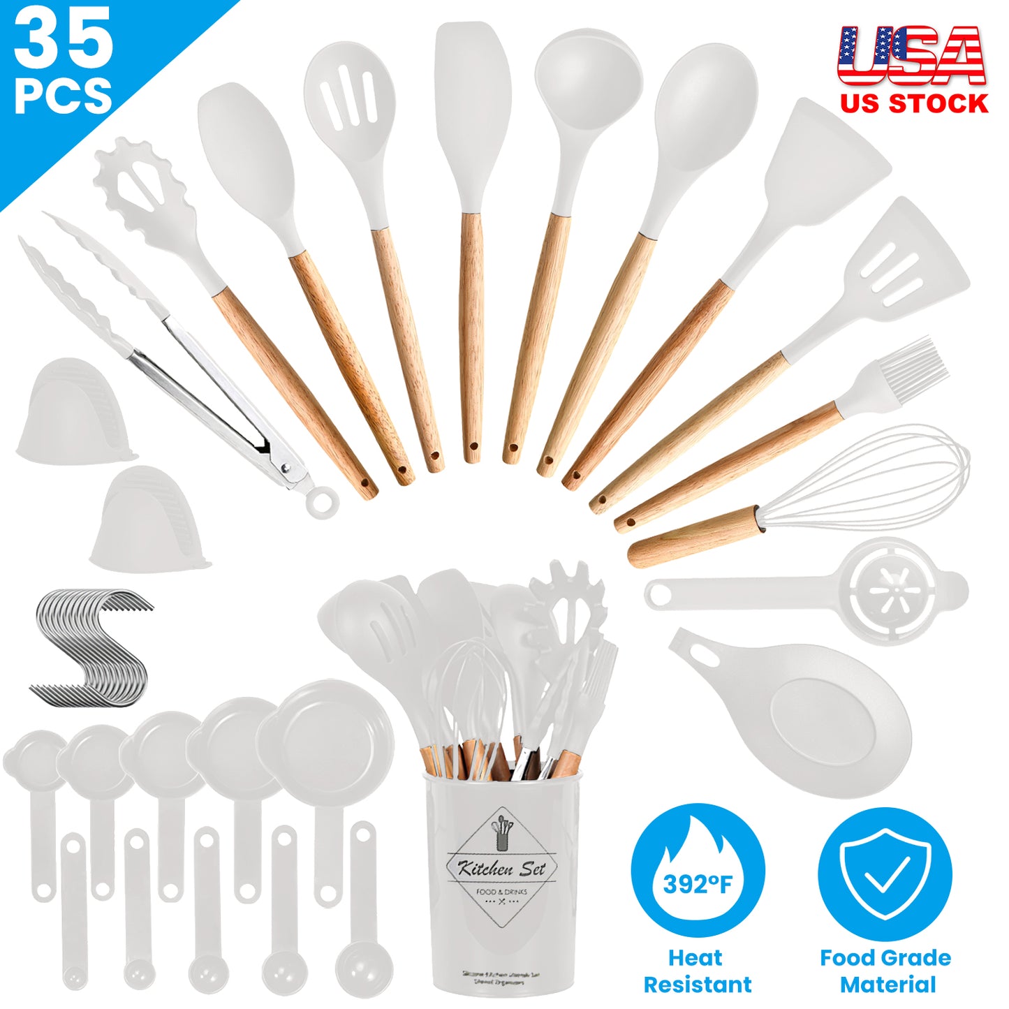 Kitchen Cooking Utensils Set - 35 Piece Silicone & Steel