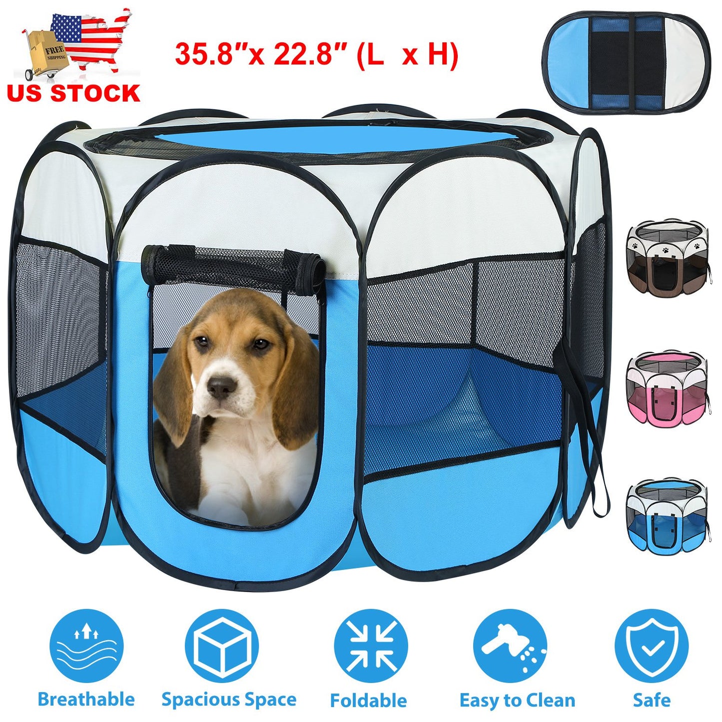 Foldable Pet Playpen with Mesh Panels and Zipper Top