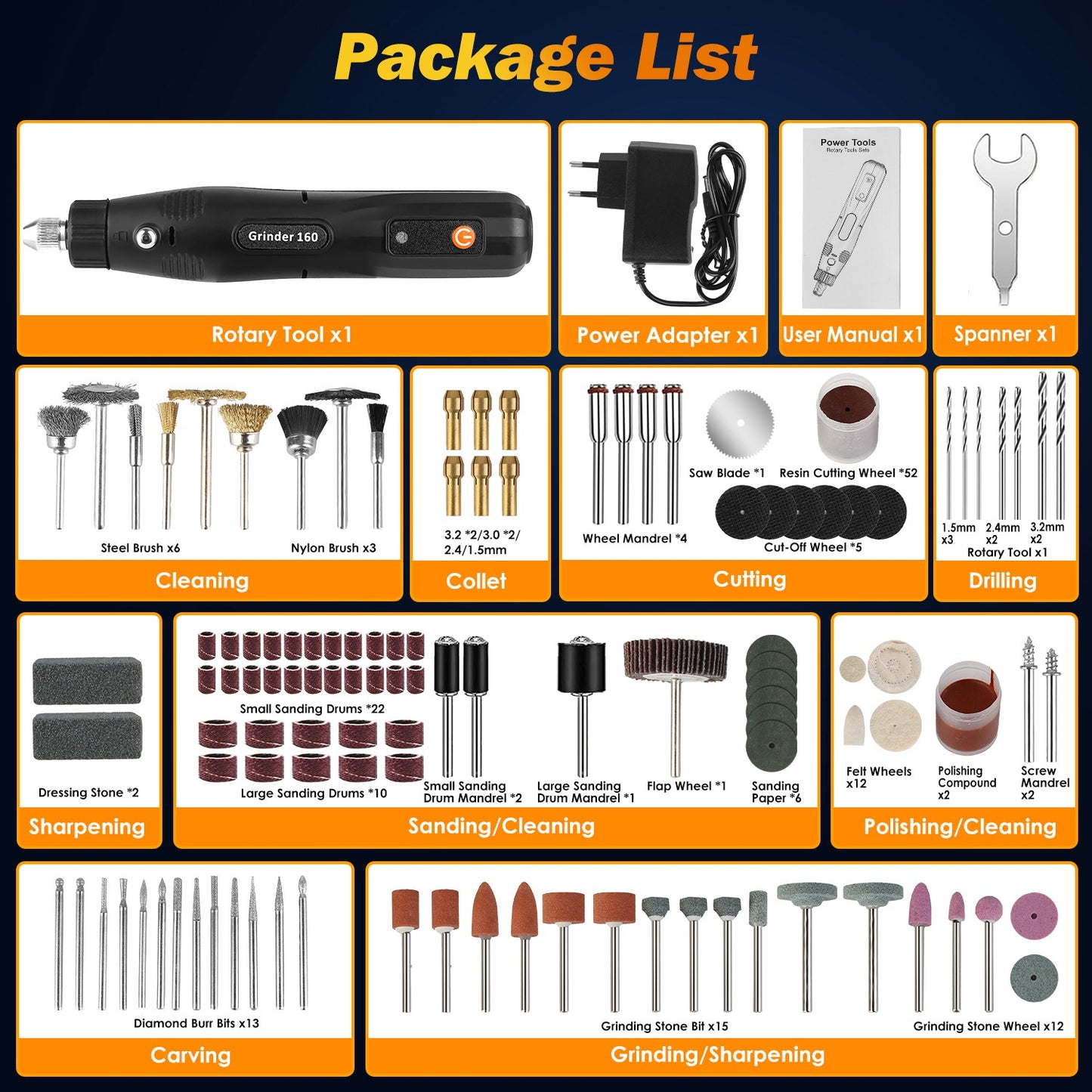 Corded Rotary Tool Set 186-Piece with 5 Variable Speeds