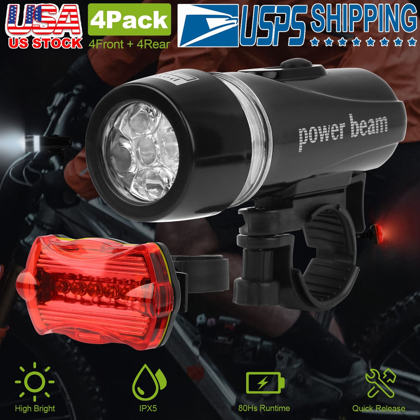 Bike Light Set Front and Rear IPX5 Water-Resistant LED