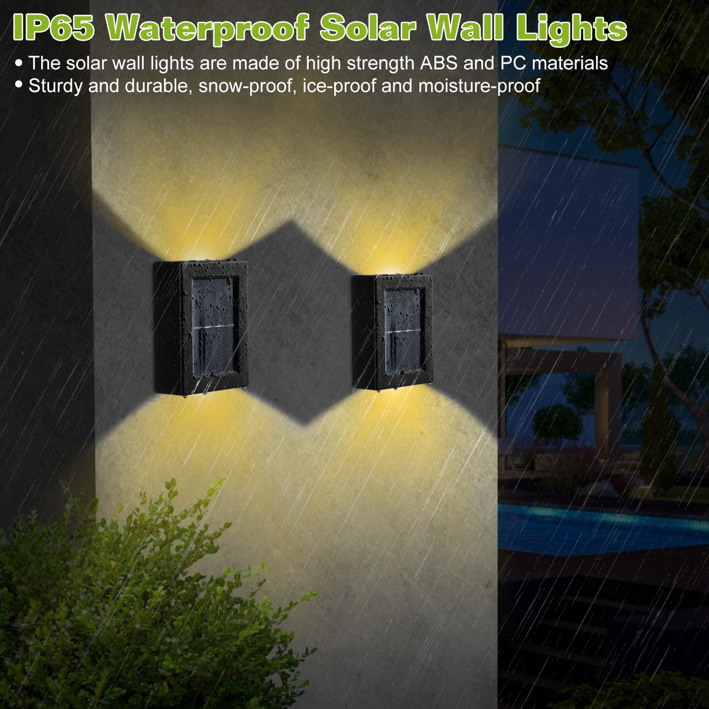 Solar Deck Lights Outdoor - 2 Pack Waterproof LED Fence Lamps