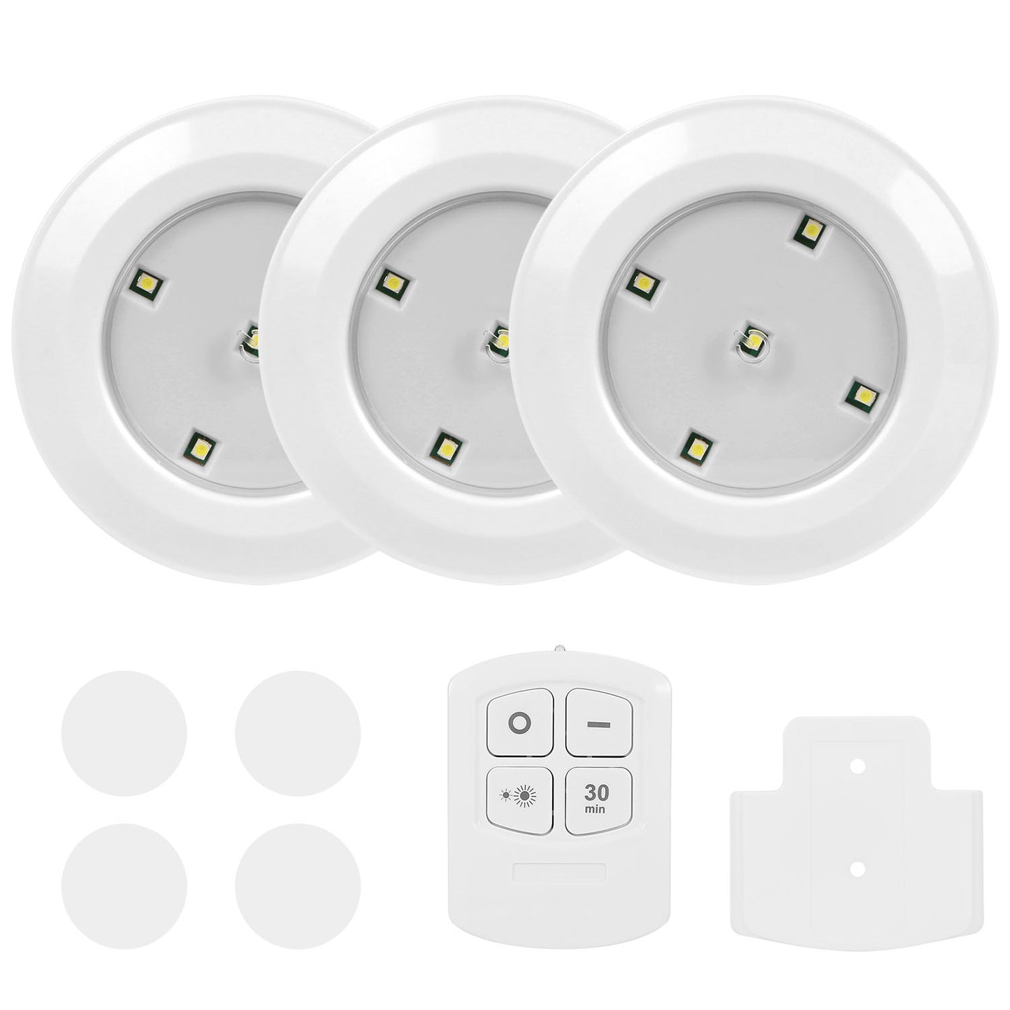 LED Night Light 3-Pack with Remote - Battery Powered Puck Lights