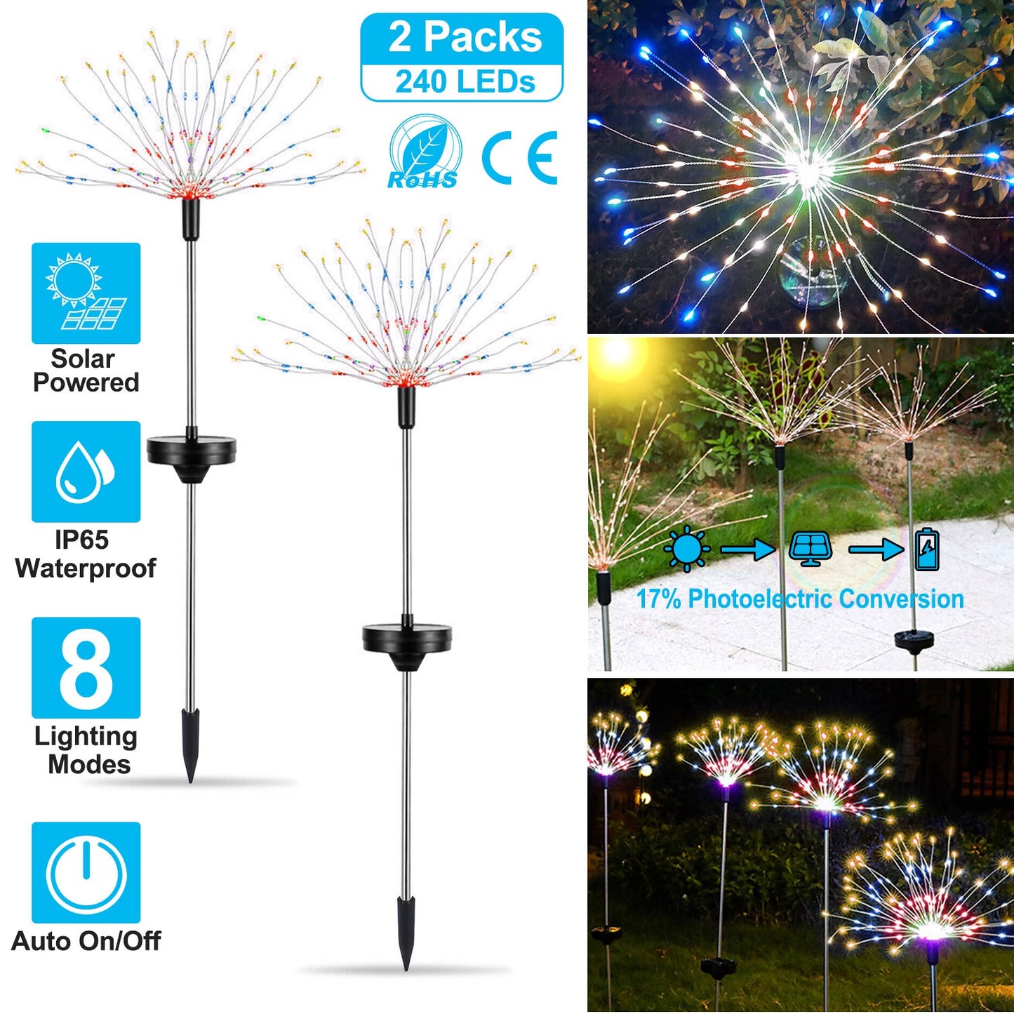 Solar Starburst Lights 240 LED Firework Garden Stake Lights