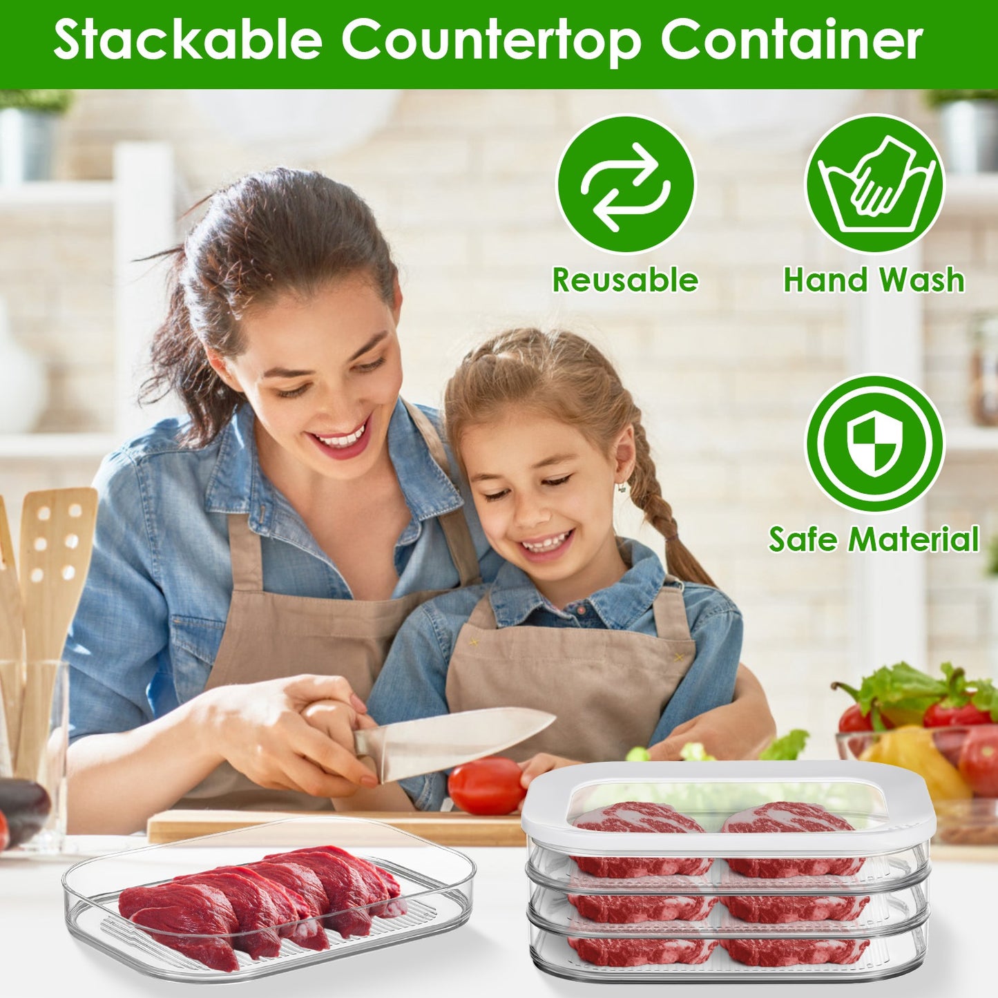 Stackable Deli Meat Container with Lid - 2 Pack 3-Tier