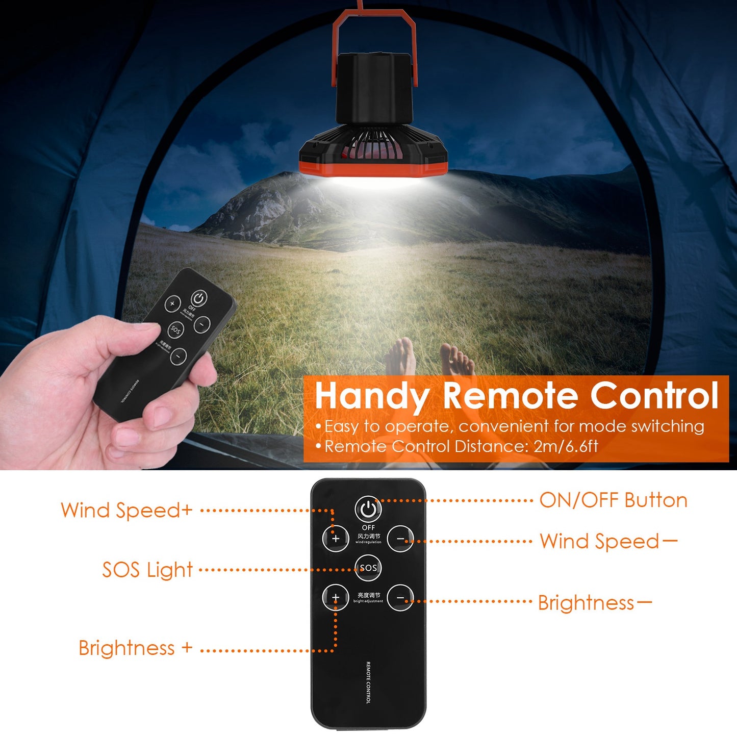 Camping Lantern Fan with 10000mAh Power Bank & Remote