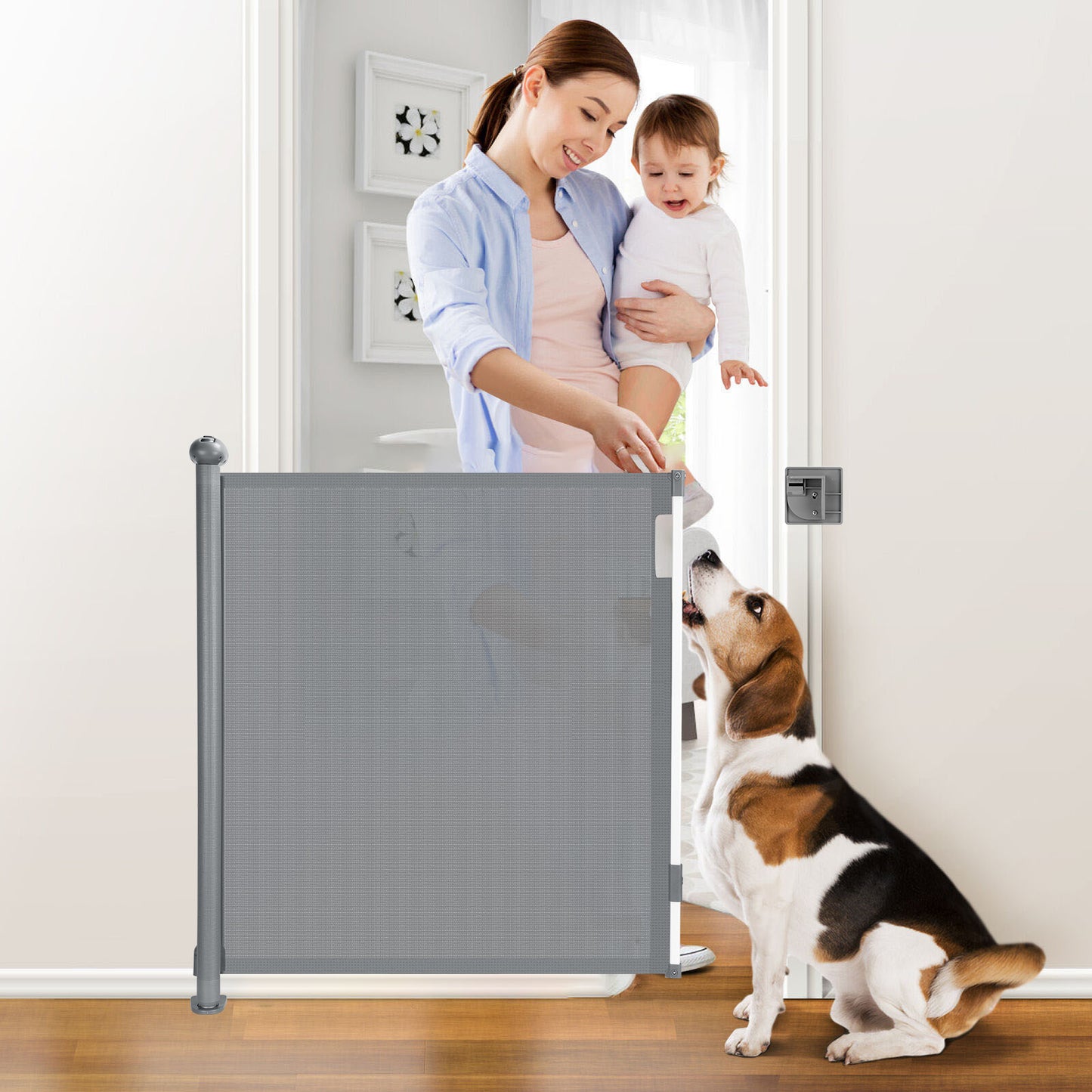 Retractable Baby Gate 58.3" Wide for Stairs & Doorways