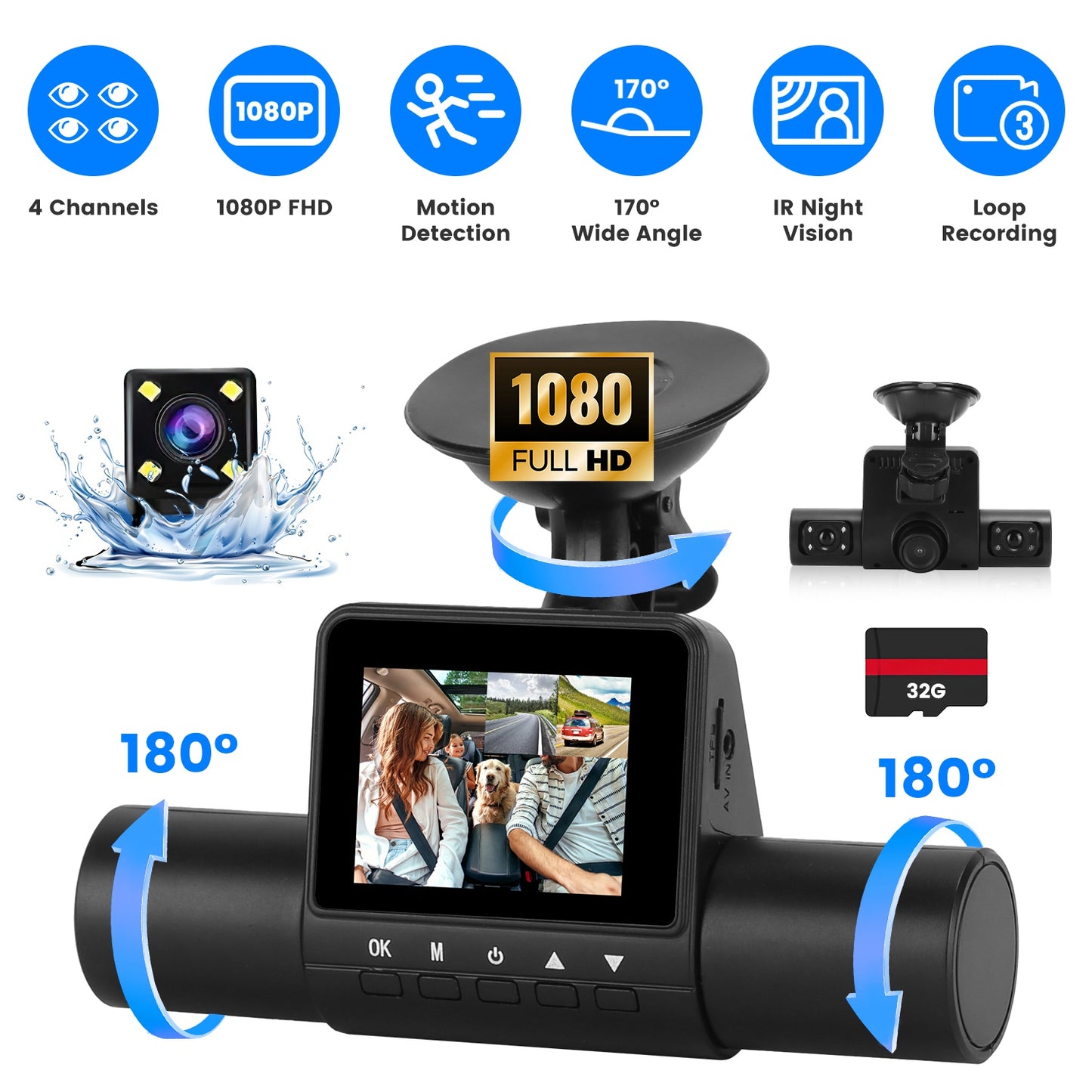 4 Channel Dash Cam with 360° Coverage and Night Vision