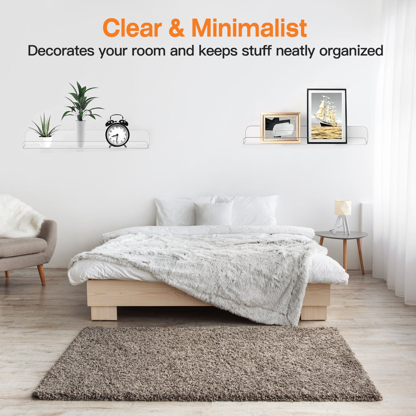 Clear Acrylic Floating Shelves 4 Pack - 15 Inch Wall Mounted