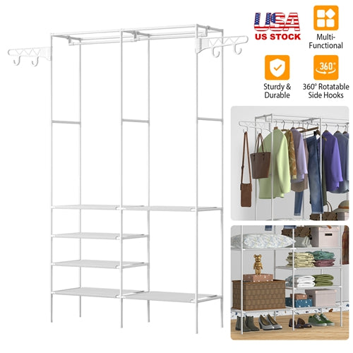 Freestanding Garment Rack with Shelves and Hanging Rods