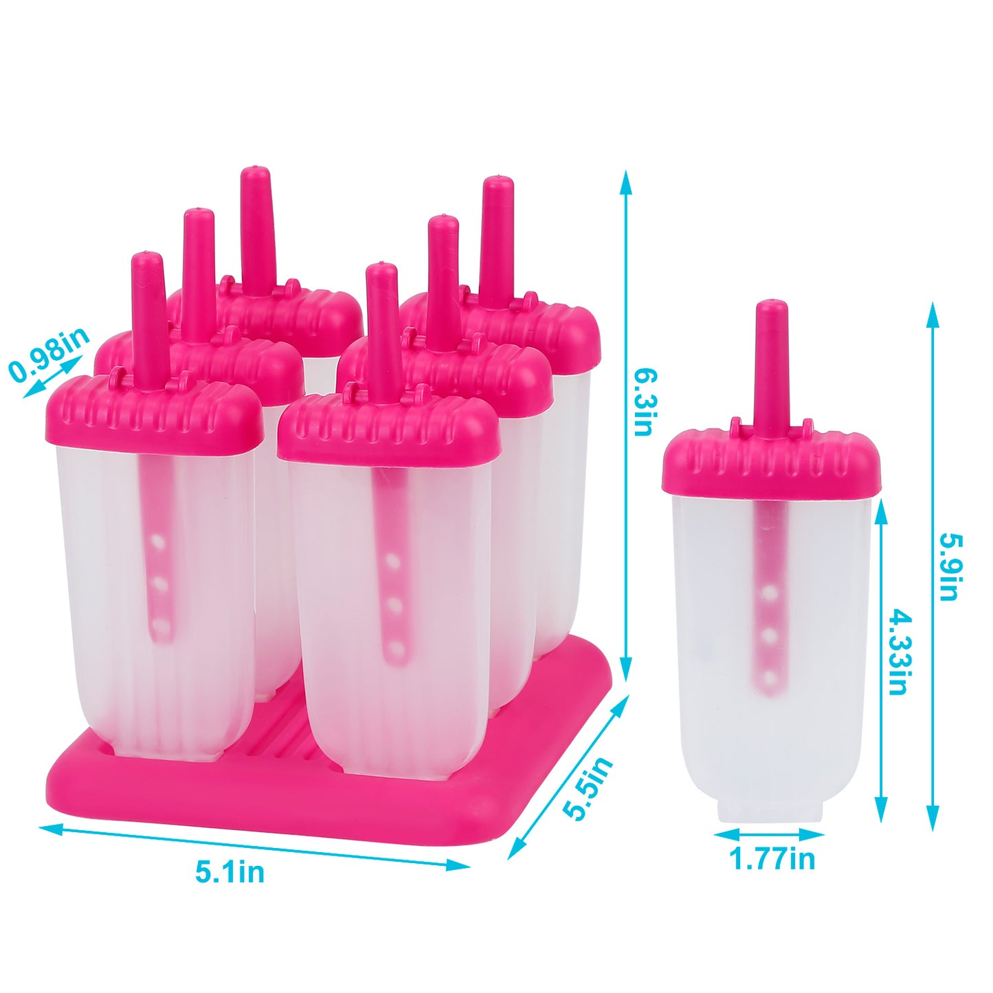Reusable Popsicle Molds Set of 6 with Drip-Guard Handles