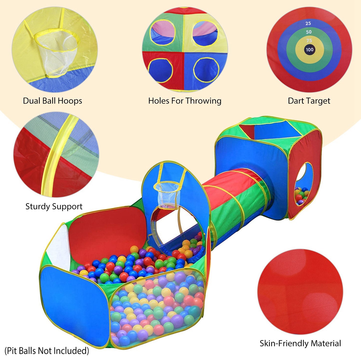 Kids Ball Pit Tent Set with Tunnels & Playhouse - 5 Piece
