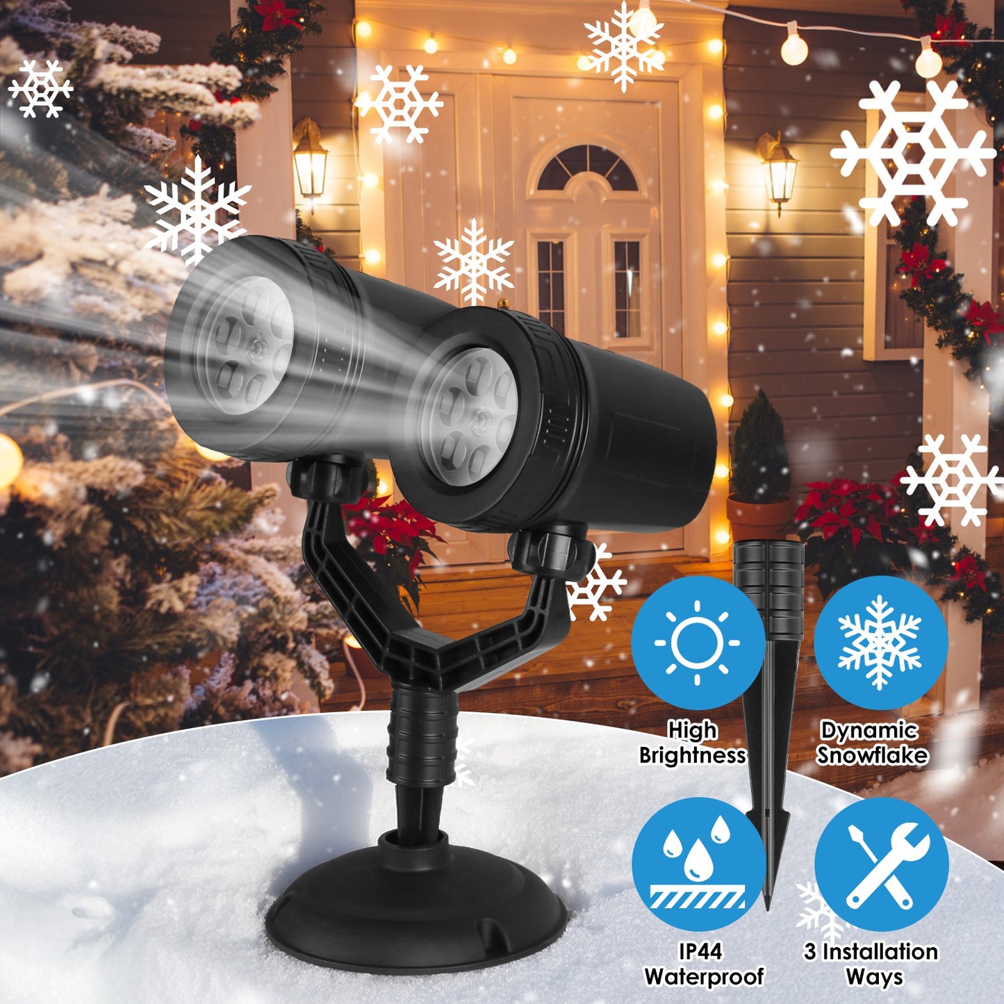 Snowflake Projector Light Dual-Head LED Stake Outdoor Waterproof