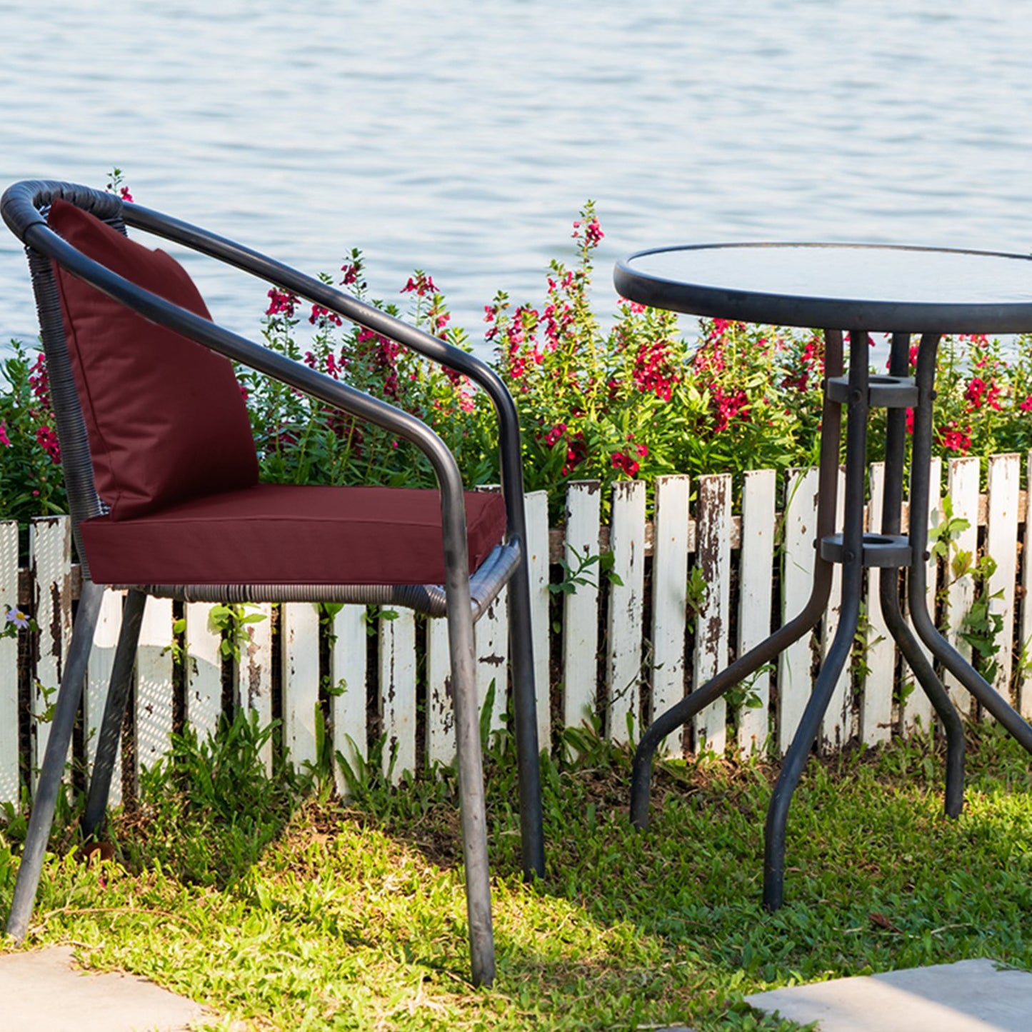 Outdoor Seat Cushion Set Waterproof Patio Furniture Cushion and Back Pillow Fade Resistant Deep Seat Set Chair Pad with Removable Cover for Chair Sofa