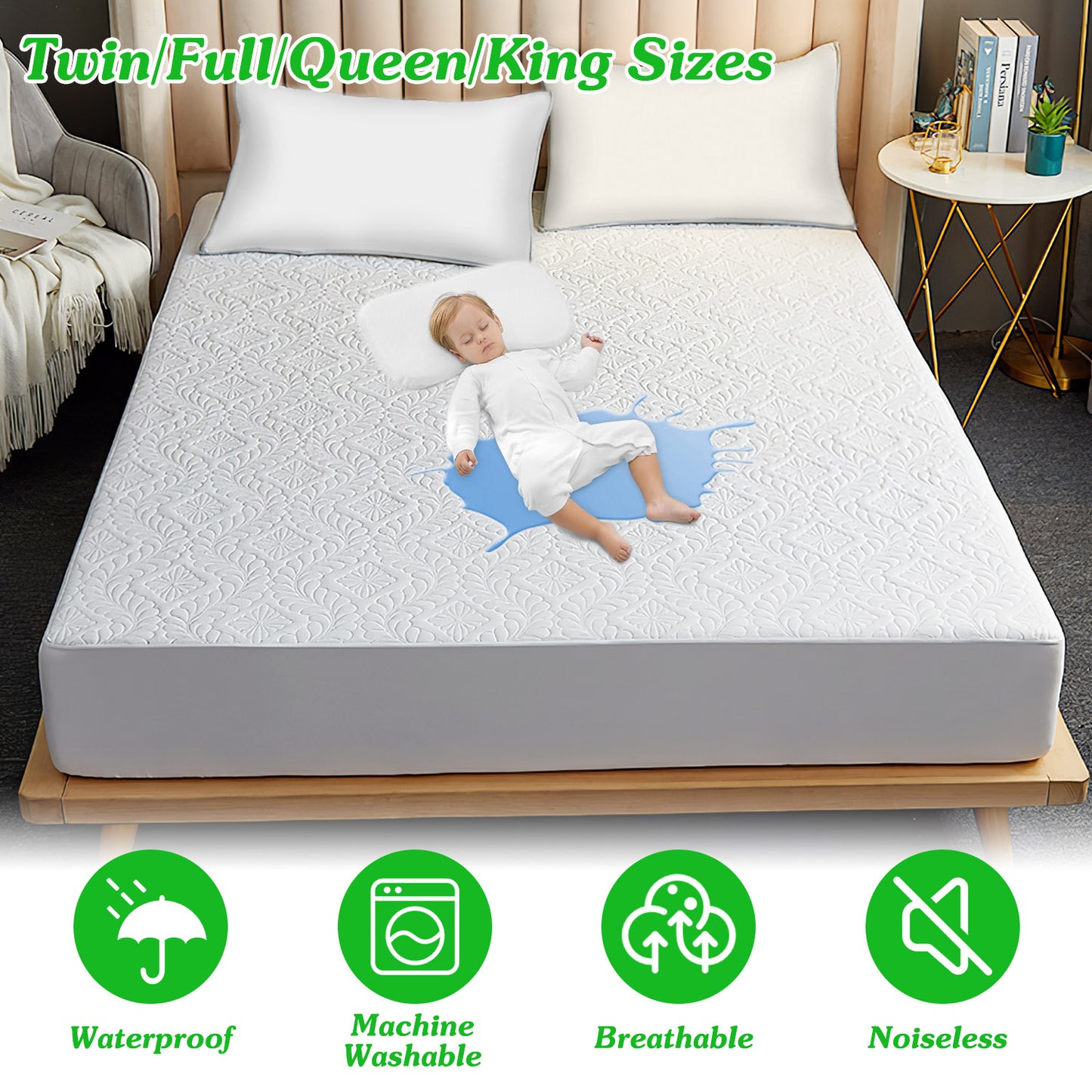 Waterproof Mattress Protector Full Size Cotton Breathable