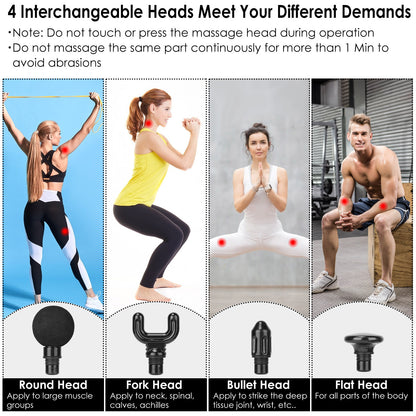 Percussion Massage Gun Digital Display Rechargeable Deep Tissue Vibration Massager Handheld Leg Body Cordless Massager w/ 4 Interchangeable Heads 20 I