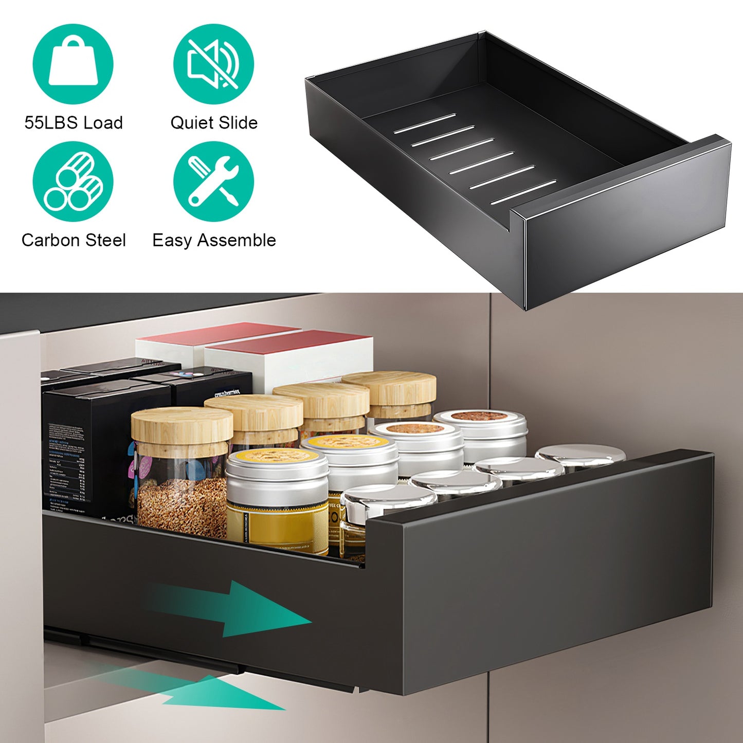 Pull Out Cabinet Organizer with Smooth Slide Rails - 11.8"