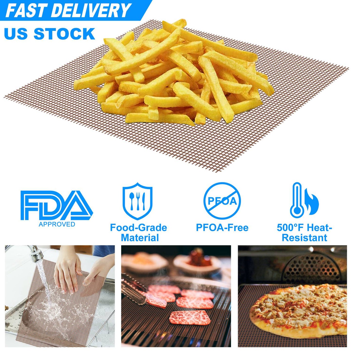 Non-Stick BBQ Grill Mat - Reusable Heat Resistant Mesh Liner