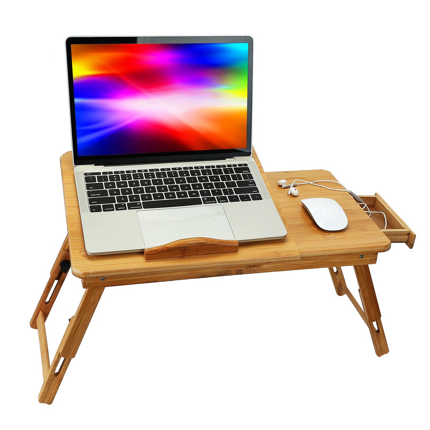 Bamboo Laptop Desk with Adjustable Legs and Storage Drawer