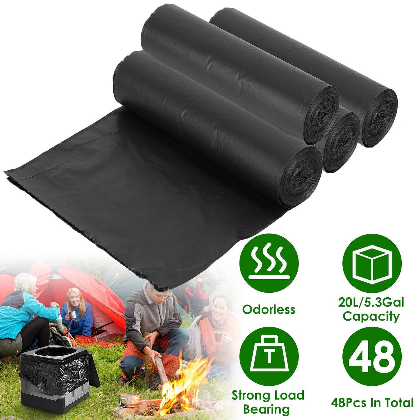 Garbage Bags 5.3 Gallon - 48 Count Black Unscented Trash Liners