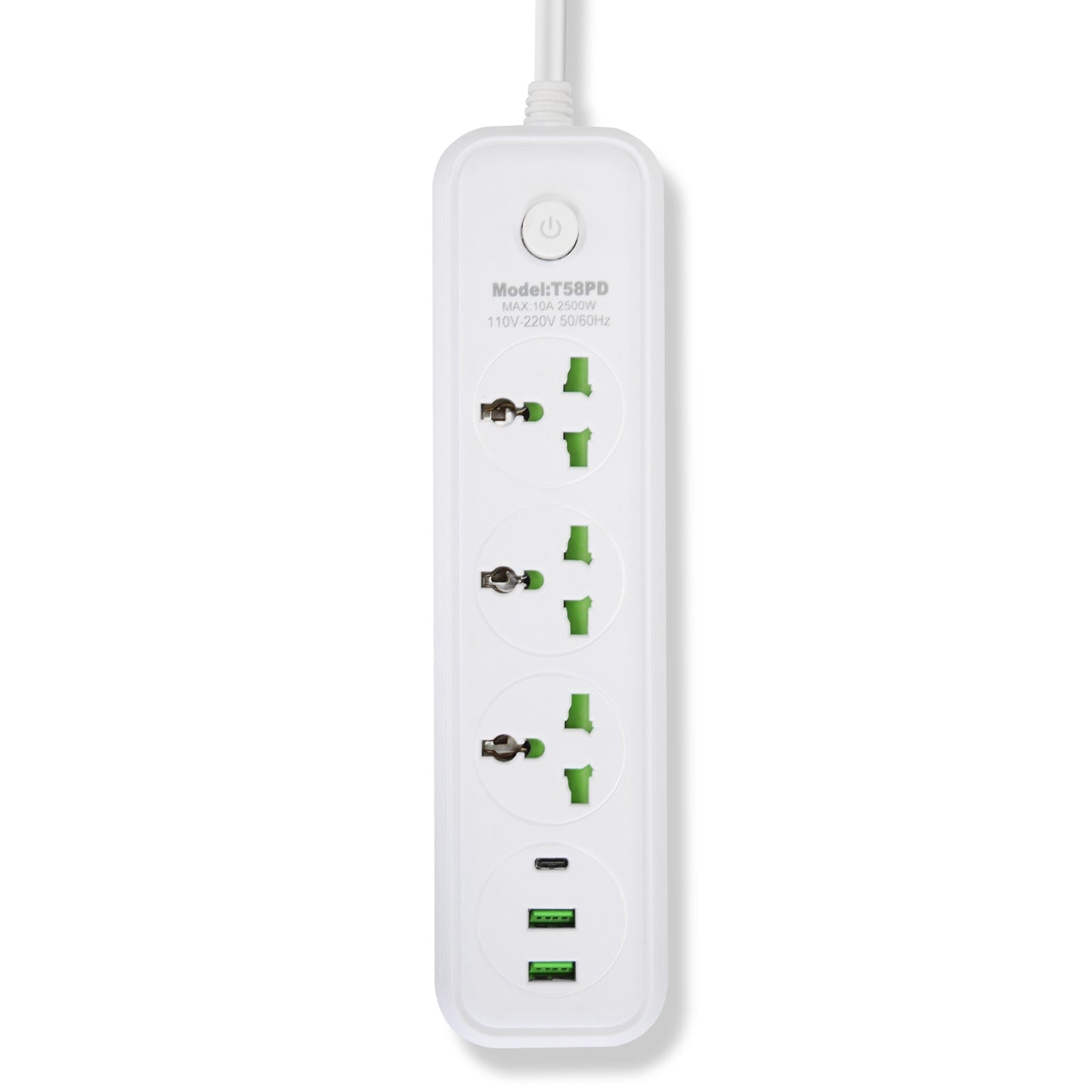 Power Strip with 5.9ft Extension Cord, 3 AC Outlets & USB Ports